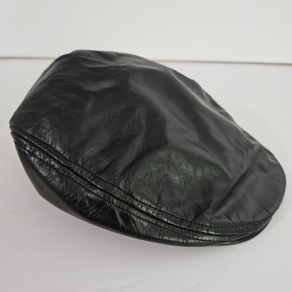 Vtg Broner Newsboy Cabbie Genuine Leather Ivy Cap Hat USA Sz S Black《818》A - Picture 3 of 6